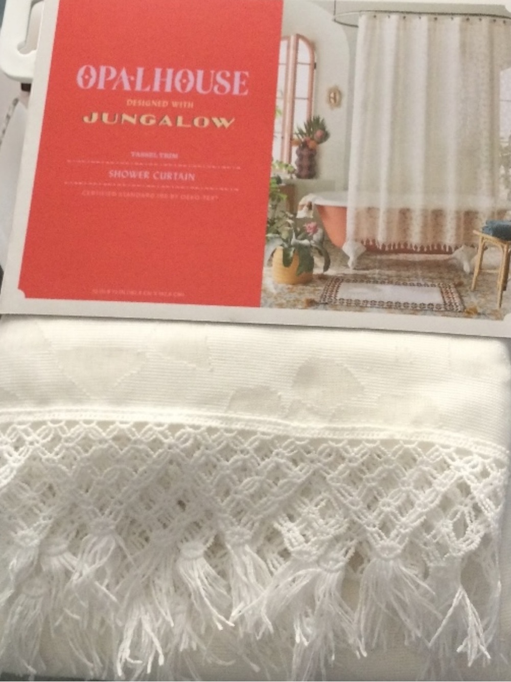 Opalhouse White Macramé Fringe Shower Panel